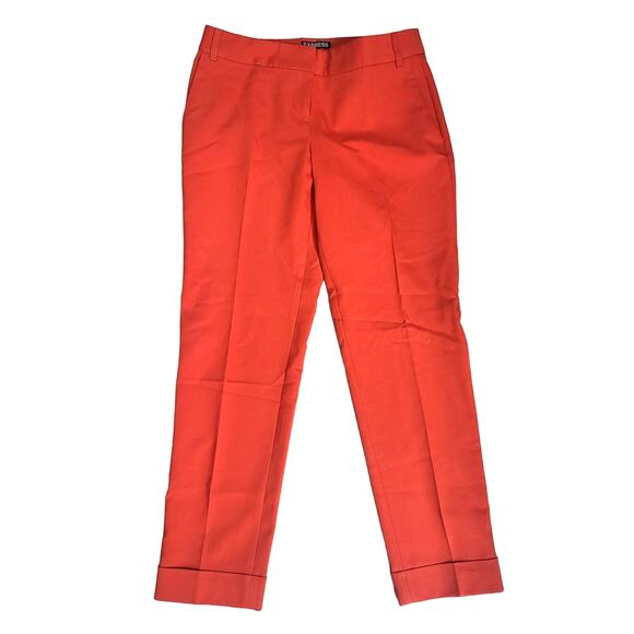 Express Orange/Red Editor Low Rise Straight Cuffed Ankle Dress Pants - Size 0 - Picture 1 of 5